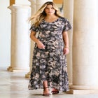 Plus Size Hand Crinkled Flutter-Sleeve Maxi Dress image number null