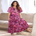 Plus Size Hand Crinkled Flutter-Sleeve Maxi Dress image number null