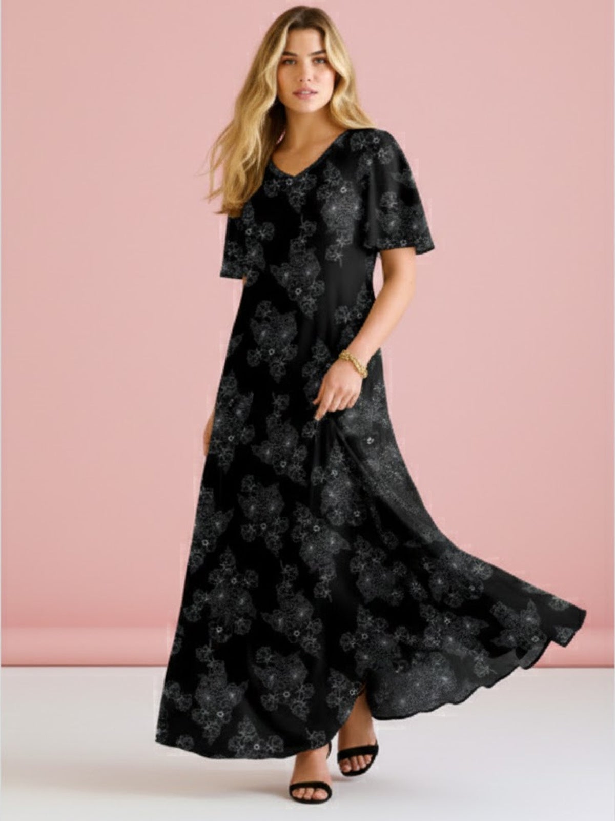 Plus Size Hand Crinkled Flutter-Sleeve Maxi Dress image number 0
