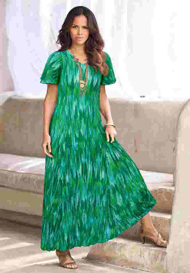 Plus Size Hand Crinkled Flutter-Sleeve Maxi Dress image number 0