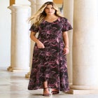 Plus Size Hand Crinkled Flutter-Sleeve Maxi Dress image number null