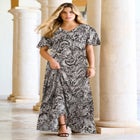 Plus Size Hand Crinkled Flutter-Sleeve Maxi Dress image number null