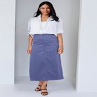 True Fit Stretch Denim Midi Skirt image number null