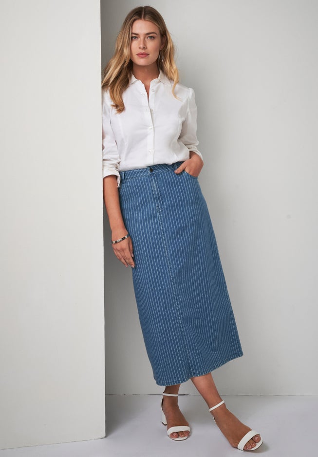 True Fit Stretch Denim Midi Skirt image number 3