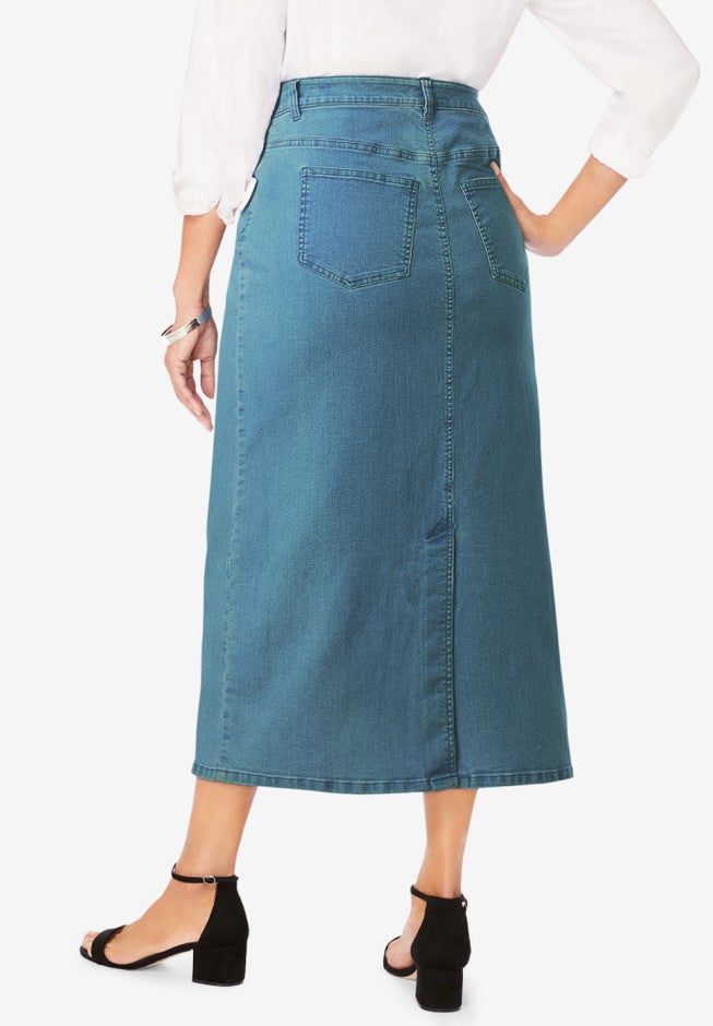 True Fit Stretch Denim Midi Skirt image number 1