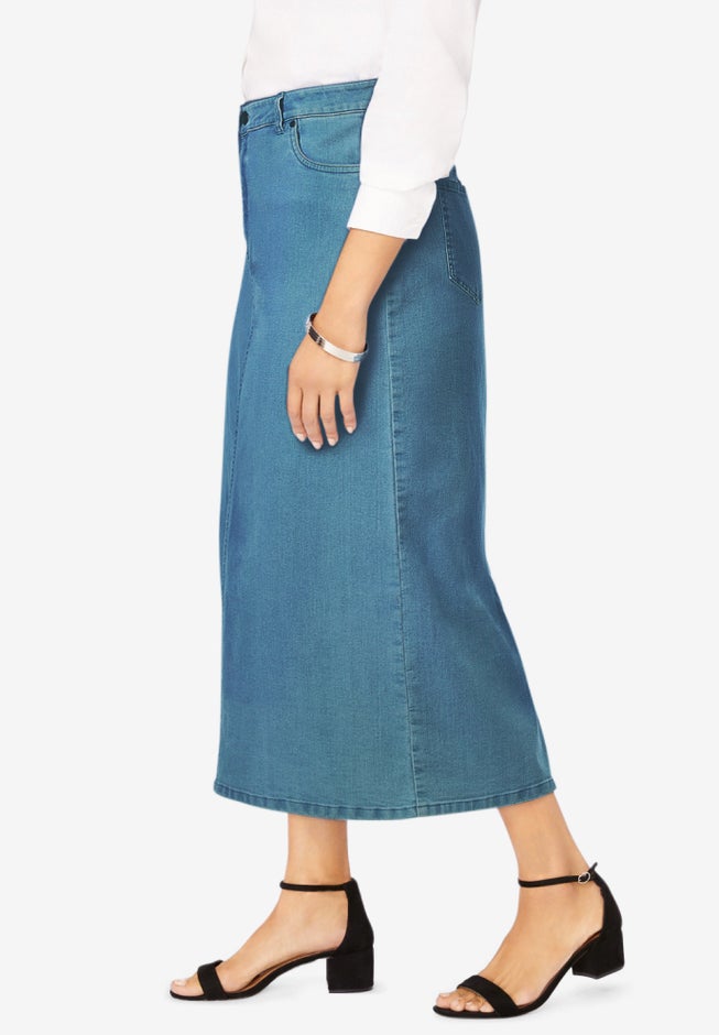 True Fit Stretch Denim Midi Skirt image number 2