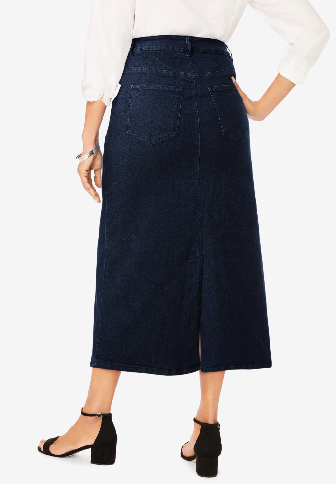True Fit Stretch Denim Midi Skirt image number 1
