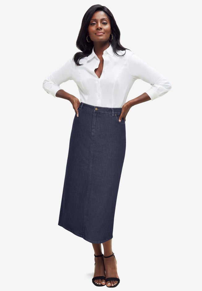 True Fit Stretch Denim Midi Skirt image number 0