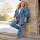 Plus Size Chambray Embroidered Kimono image number null
