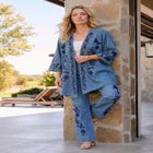 Plus Size Chambray Embroidered Kimono image number null
