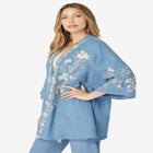 Plus Size Chambray Embroidered Kimono image number null