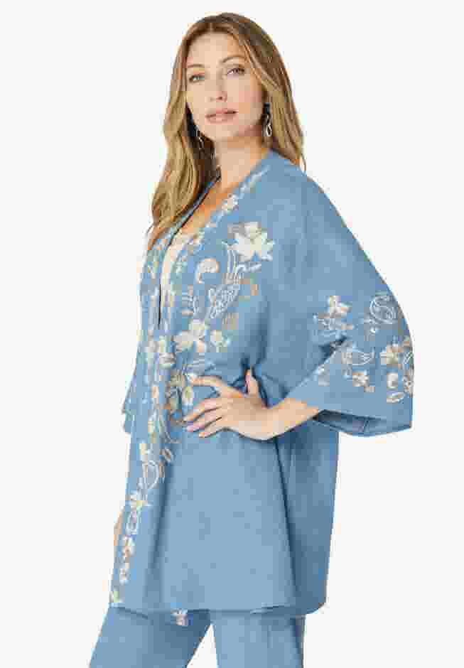 Embroidered Chambray Kimono image number 2