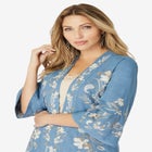 Plus Size Chambray Embroidered Kimono image number null