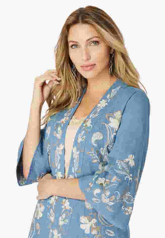 Embroidered Chambray Kimono image number 3