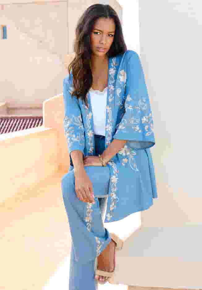 Embroidered Chambray Kimono image number 4