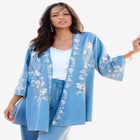Plus Size Chambray Embroidered Kimono image number null