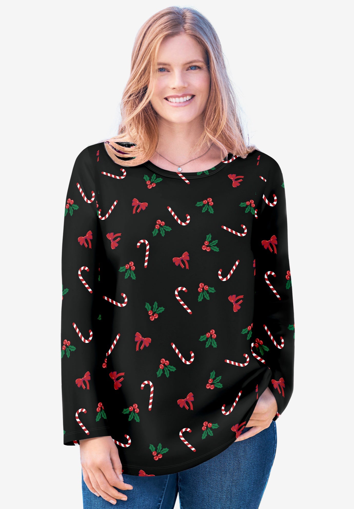 Perfect Printed Long-Sleeve Crewneck Tee image number 0