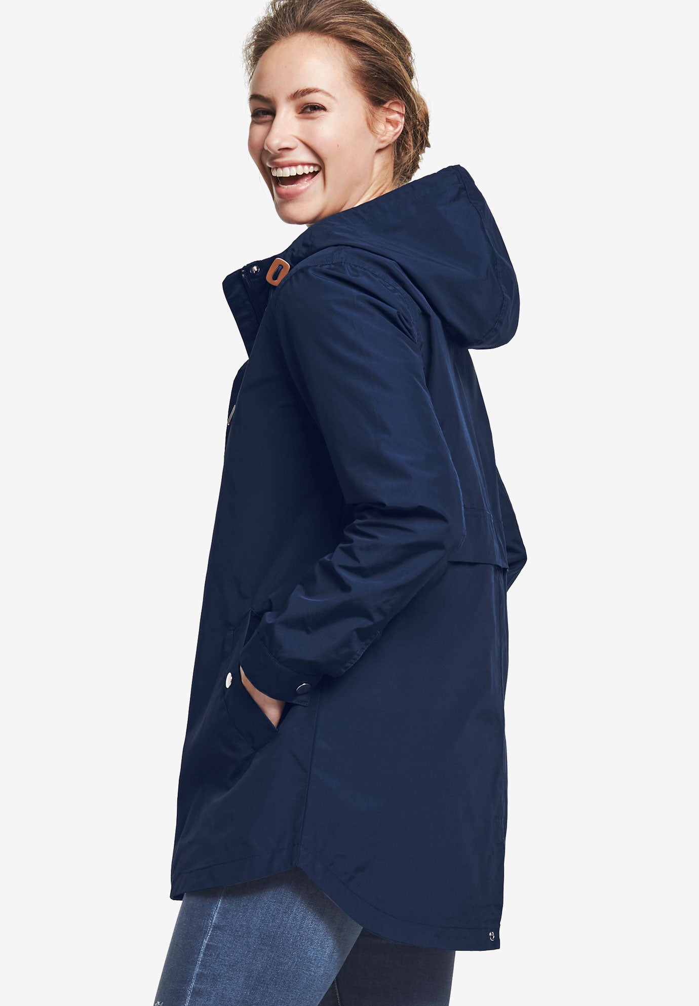 Water-Resistant A-Line Snap-Front Hooded Raincoat image number 3