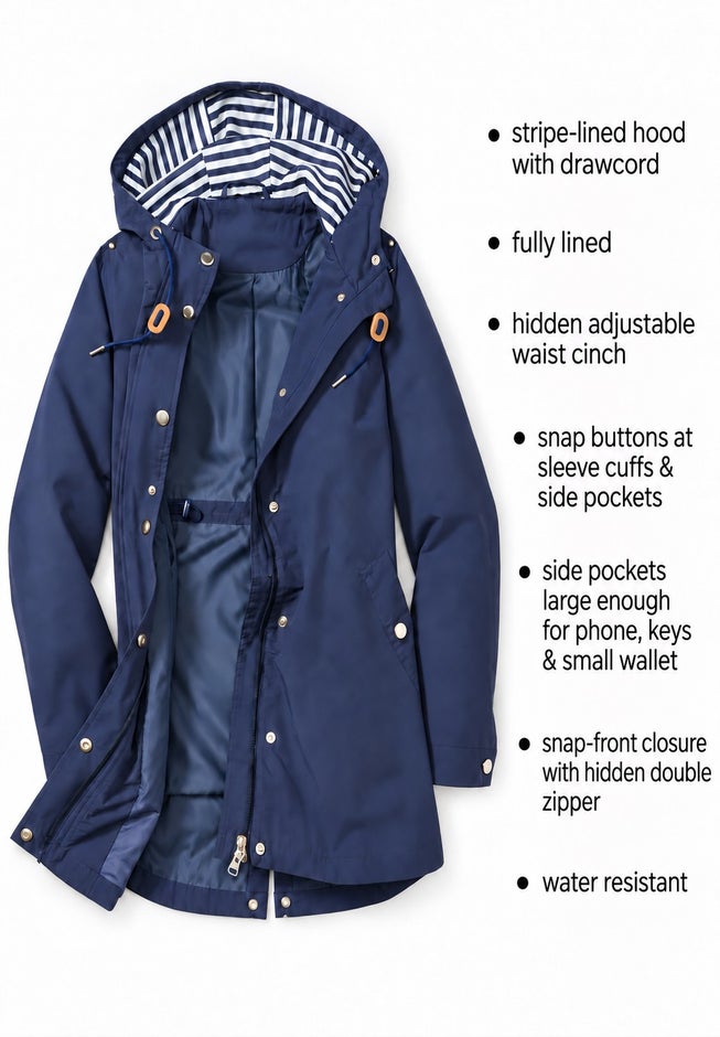 Water-Resistant A-Line Snap-Front Hooded Raincoat image number 2