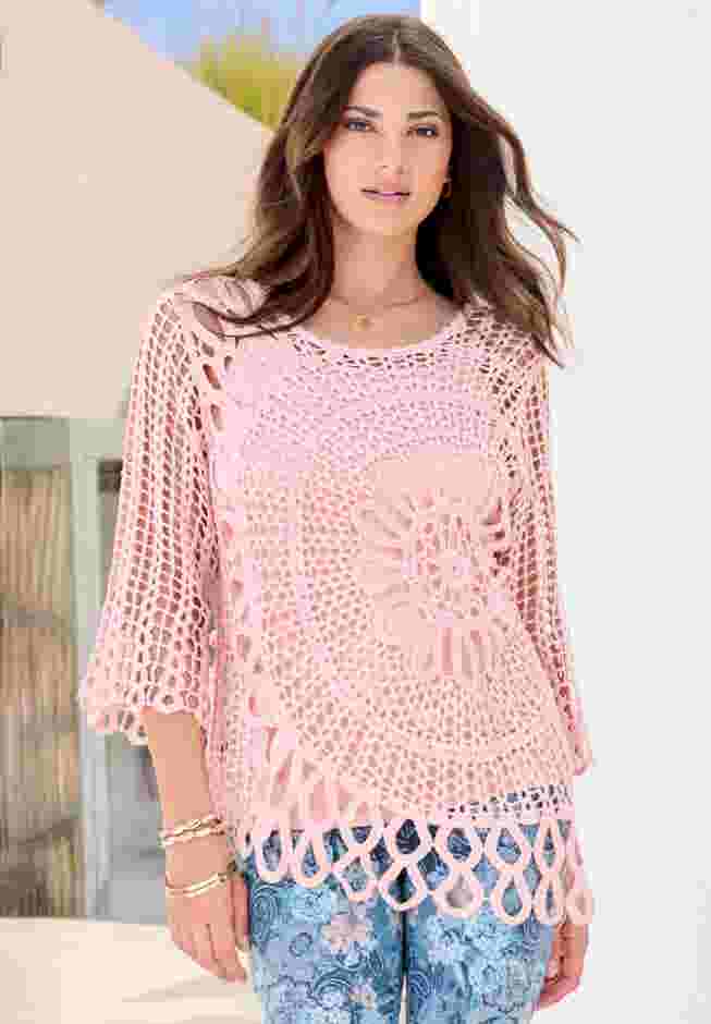 Plus Size Crochet Sweater with Starburst Pattern image number 0