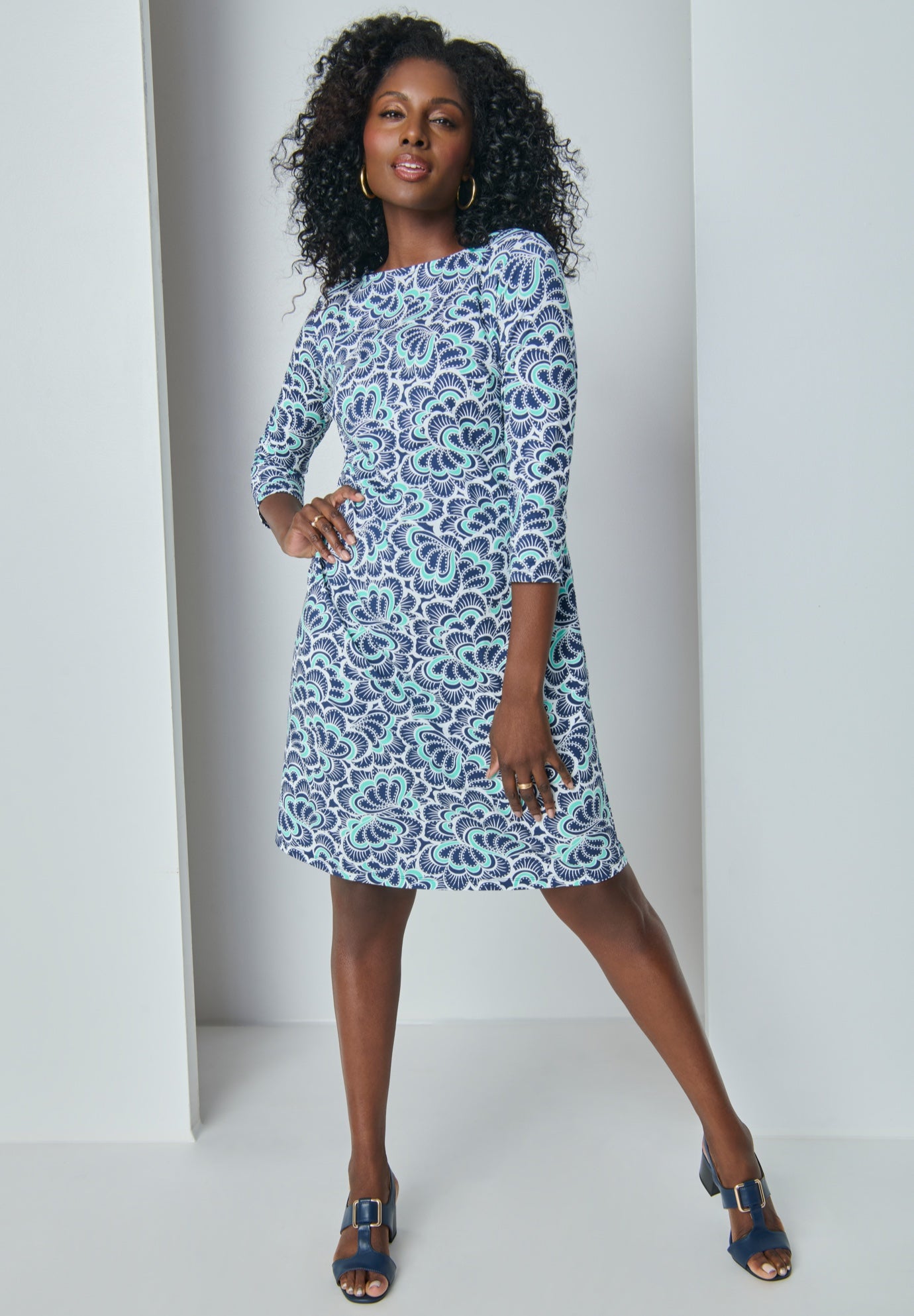 Stretch Cotton Boatneck Shift Dress image number 0