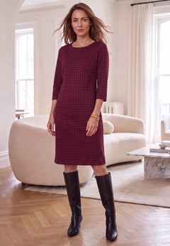 Stretch Cotton Boatneck Shift Dress