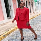 2-Piece Stretch Crepe Single-Breasted Jacket Dress image number null