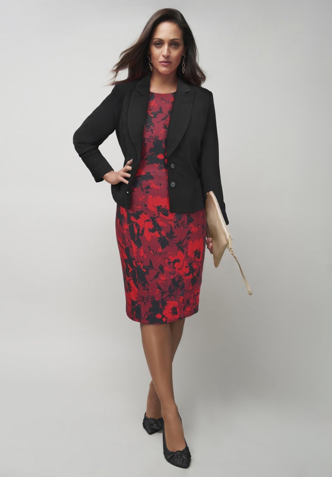 2-Piece Stretch Crepe Single-Breasted Jacket Dress image number 0