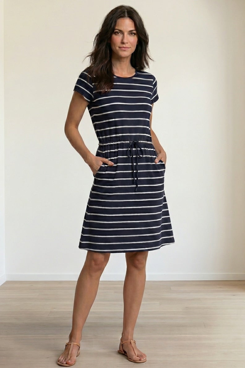 100% Cotton Cinched-Waist Drawstring Midi Dress image number 0