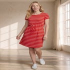 Cotton Jersey Knit Cinched-Waist Drawstring Midi Dress image number null