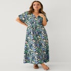 Stretch Knit Fit And Flare Elbow-Length Sleeve Tie-Back Maxi Dress image number null