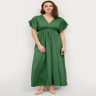 Stretch Knit Fit And Flare Elbow-Length Sleeve Tie-Back Maxi Dress image number null