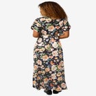 Stretch Knit V-neck Short Sleeve Tie Back Maxi Dress image number null