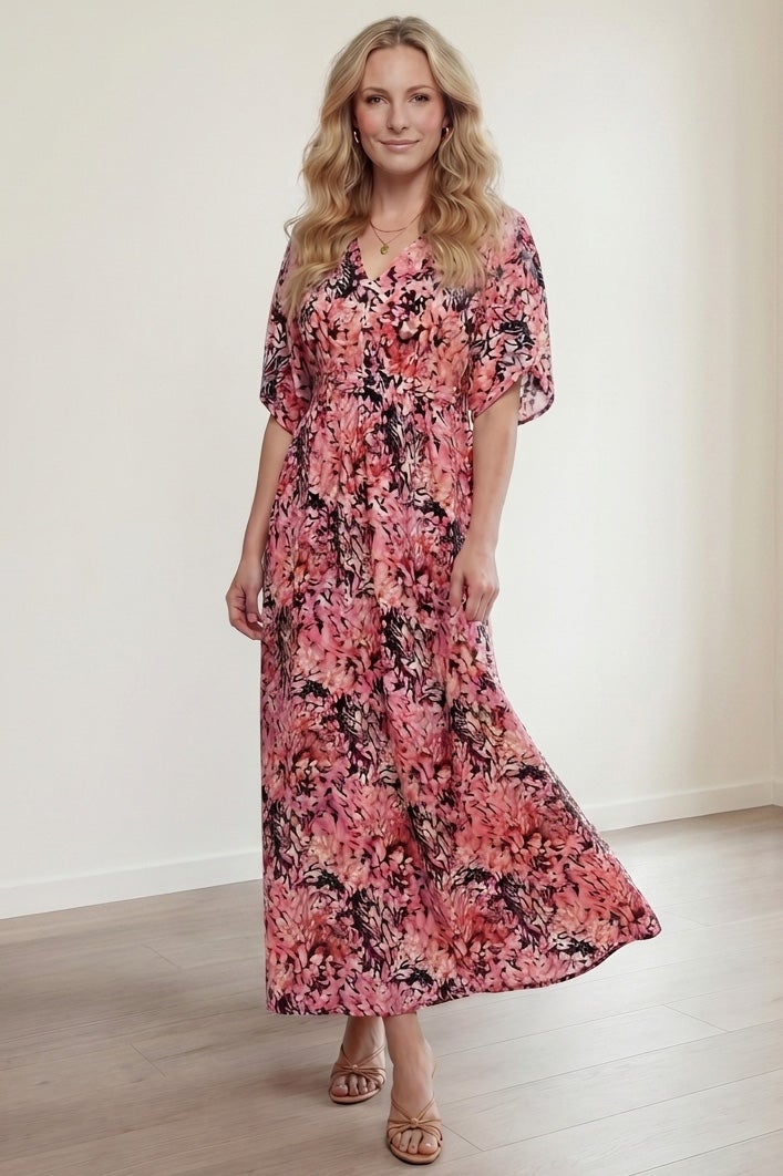 Stretch Knit Fit And Flare Elbow-Length Sleeve Tie-Back Maxi Dress image number 0