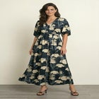Stretch Knit Fit And Flare Elbow-Length Sleeve Tie-Back Maxi Dress image number null