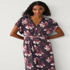 Stretch Knit Fit And Flare Elbow-Length Sleeve Tie-Back Maxi Dress image number null