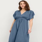 Stretch Knit Fit And Flare Elbow-Length Sleeve Tie-Back Maxi Dress image number null