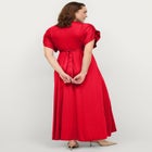 Stretch Knit Fit And Flare Elbow-Length Sleeve Tie-Back Maxi Dress image number 1