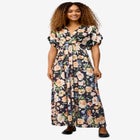 Stretch Knit V-neck Short Sleeve Tie Back Maxi Dress image number null