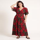 Stretch Knit Fit And Flare Elbow-Length Sleeve Tie-Back Maxi Dress image number 0