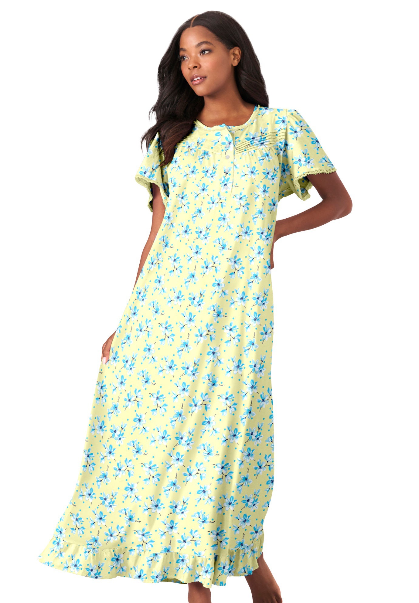 Long Floral Print Cotton Gown image number 0