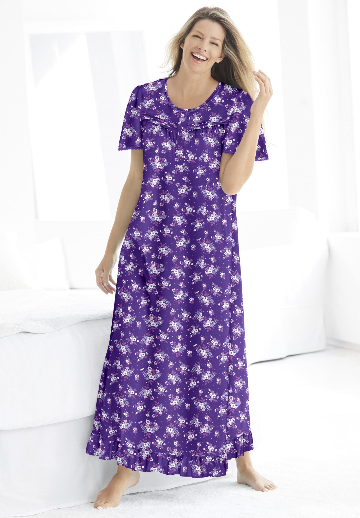 Long Floral Print Cotton Gown image number 4