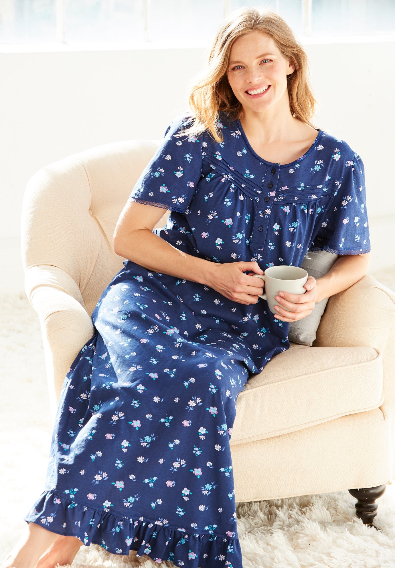 Long Floral Print Cotton Gown image number 0