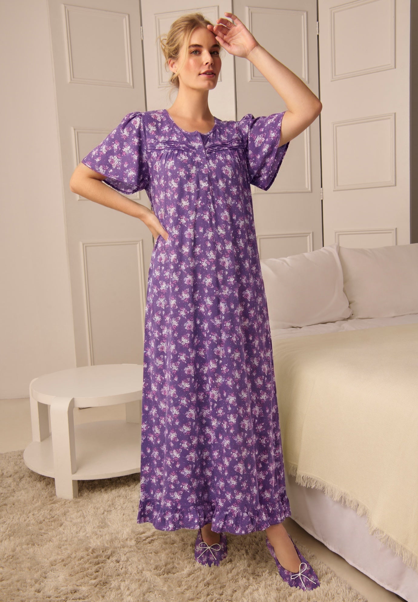 Long Floral Print Cotton Gown image number 0