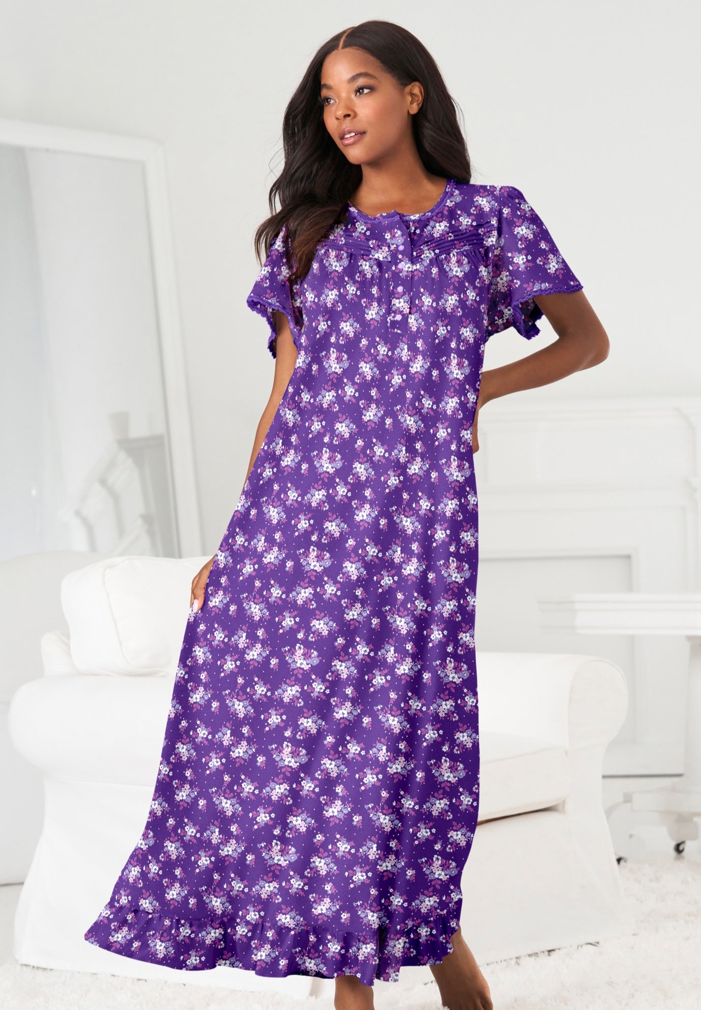 Long Floral Print Cotton Gown image number 0