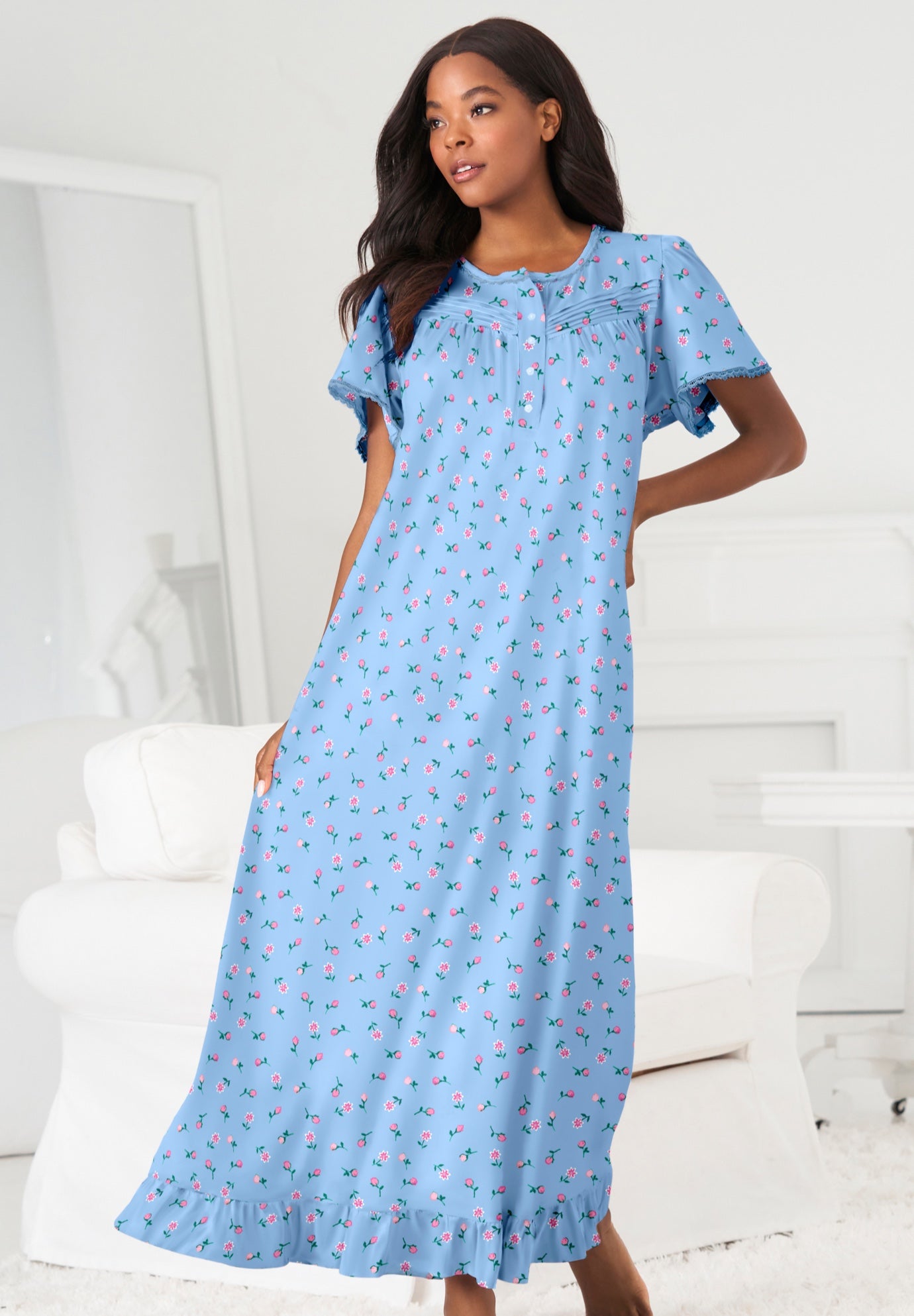 Long Floral Print Cotton Gown image number 0