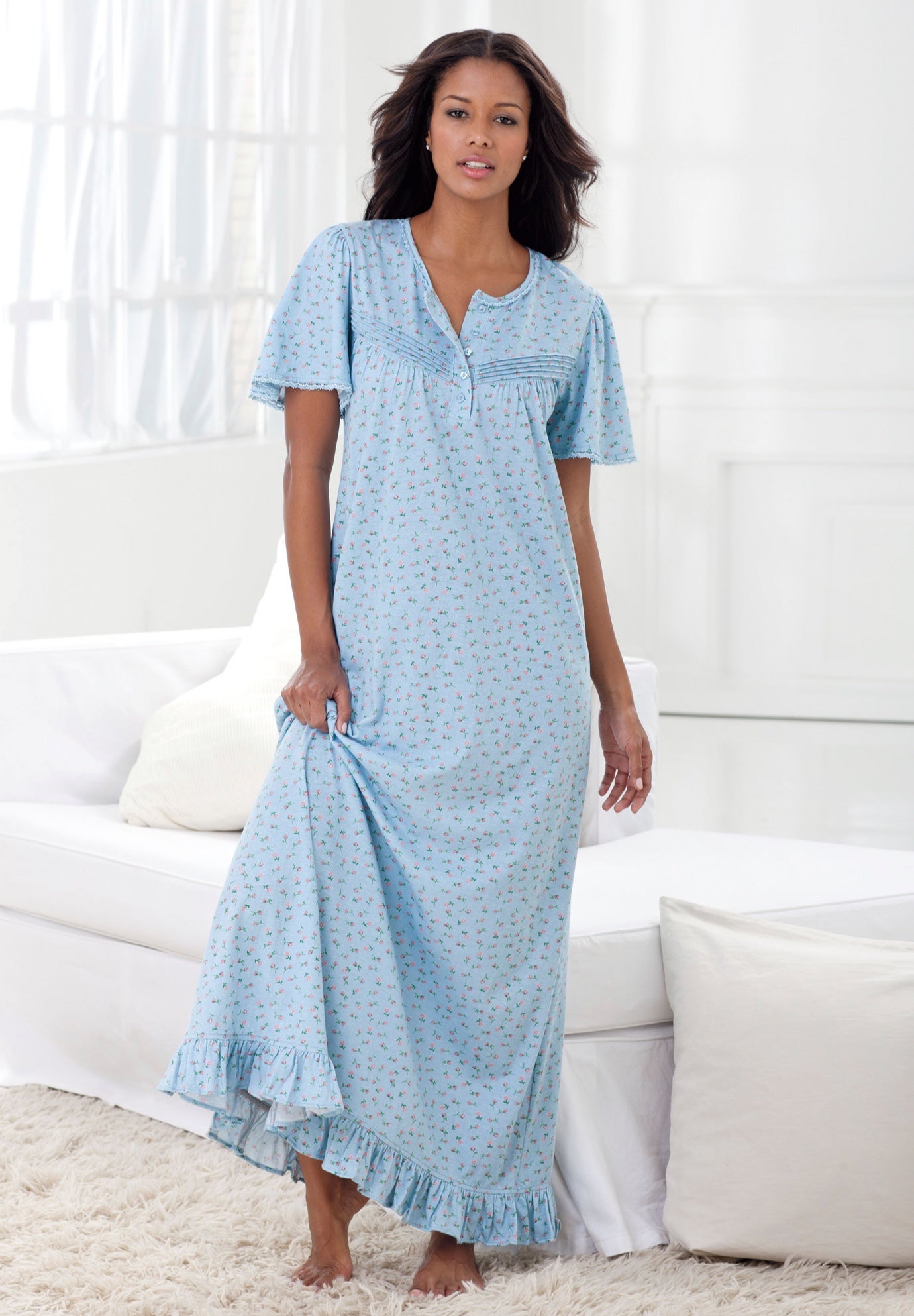 Long Floral Print Cotton Gown image number 3