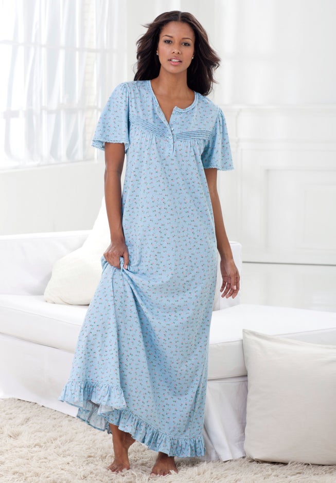 Long Floral Print Cotton Gown image number 3