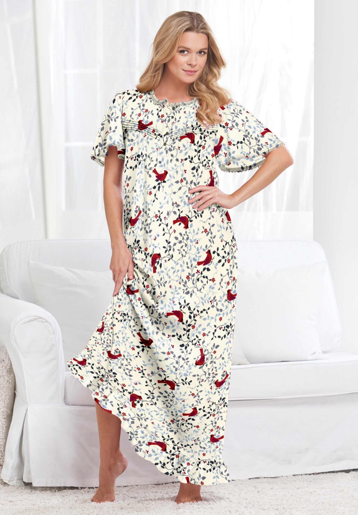 Long Floral Print Cotton Gown image number 5