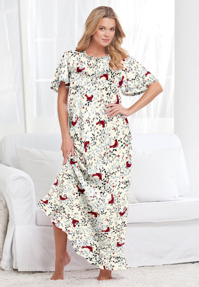 Long Floral Print Cotton Gown image number 5